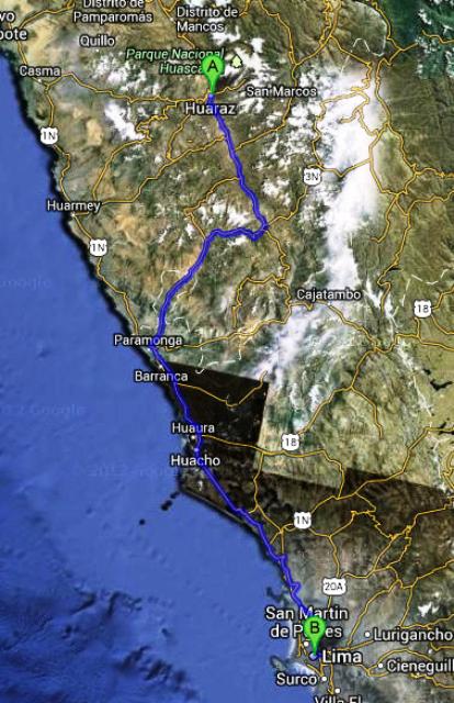 Od Lime do Huaraza cca 403 km
